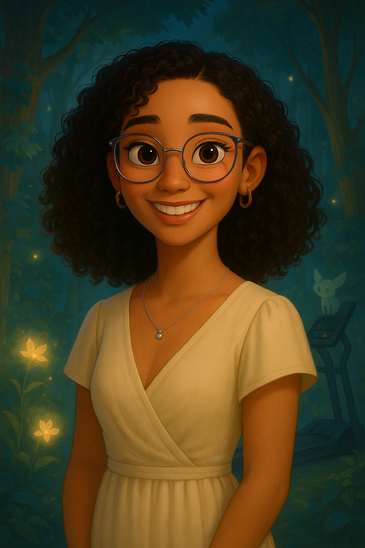 KI-generiertes Charakter-Porträt einer Frau im Animationsstil.